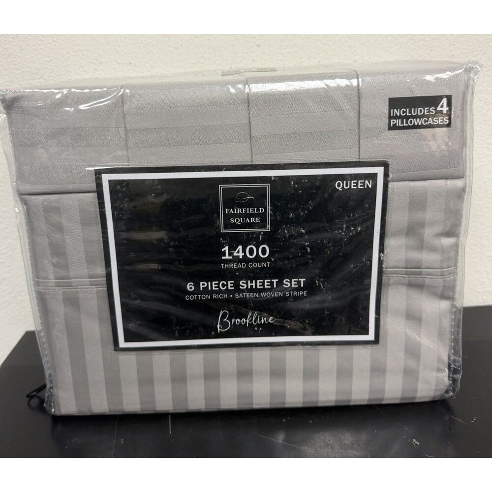 Fairfield Square Brookline 1400 TC 6 Piece Queen Sheet Set Light Grey